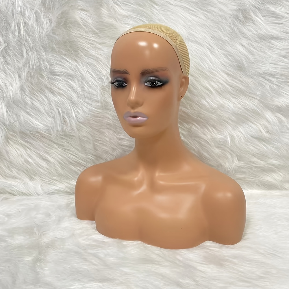 realistic female mannequin head with shoulder bust wig display head stand with ear holes suitable for wigs hats fashion glasses makeup wig making     accessories for salon training dressmaking