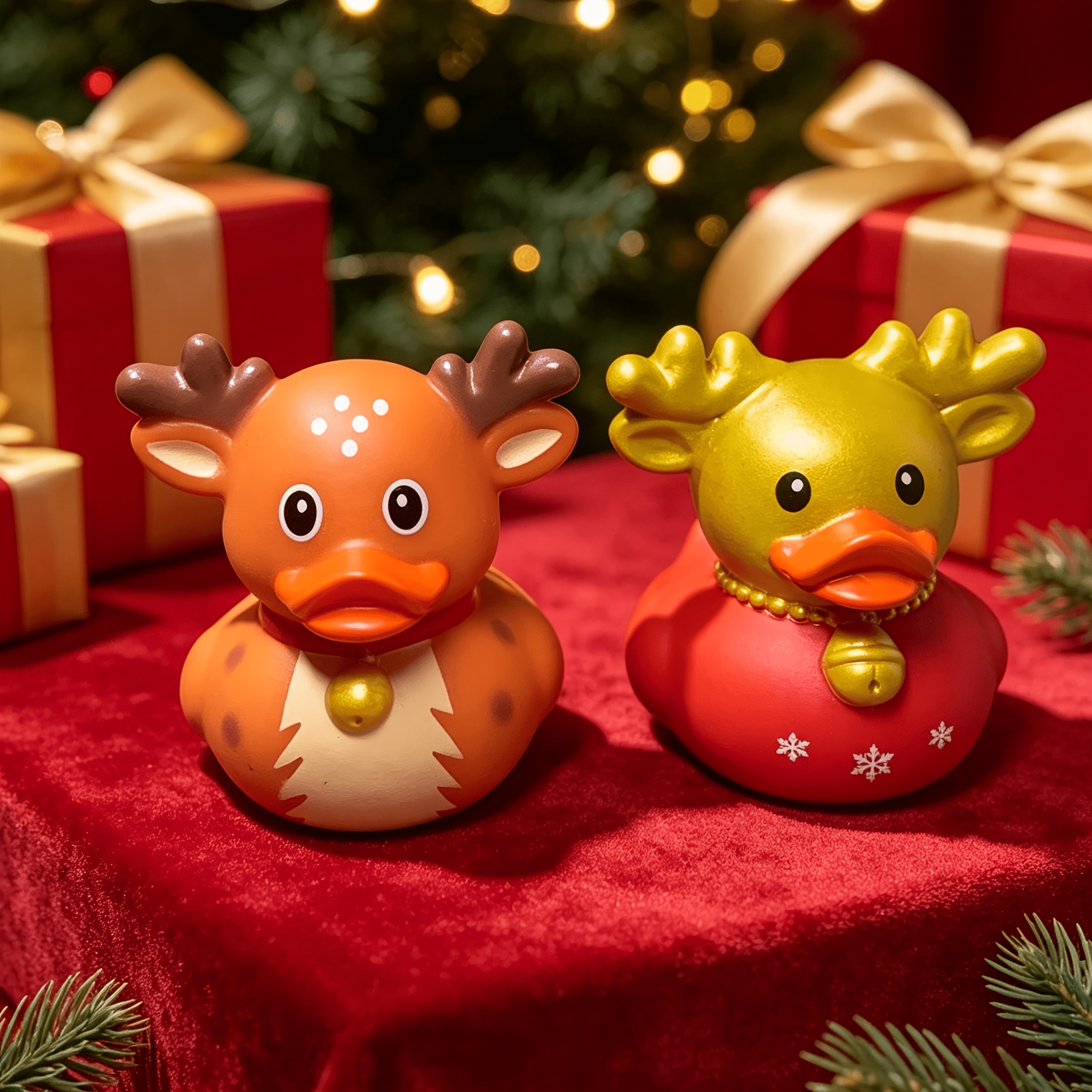 TEMU Christmas Duck Figurines Ornaments Set, 2pcs Optional Holiday Tabletop Decor, Xmas Home Desktop Display Decorations