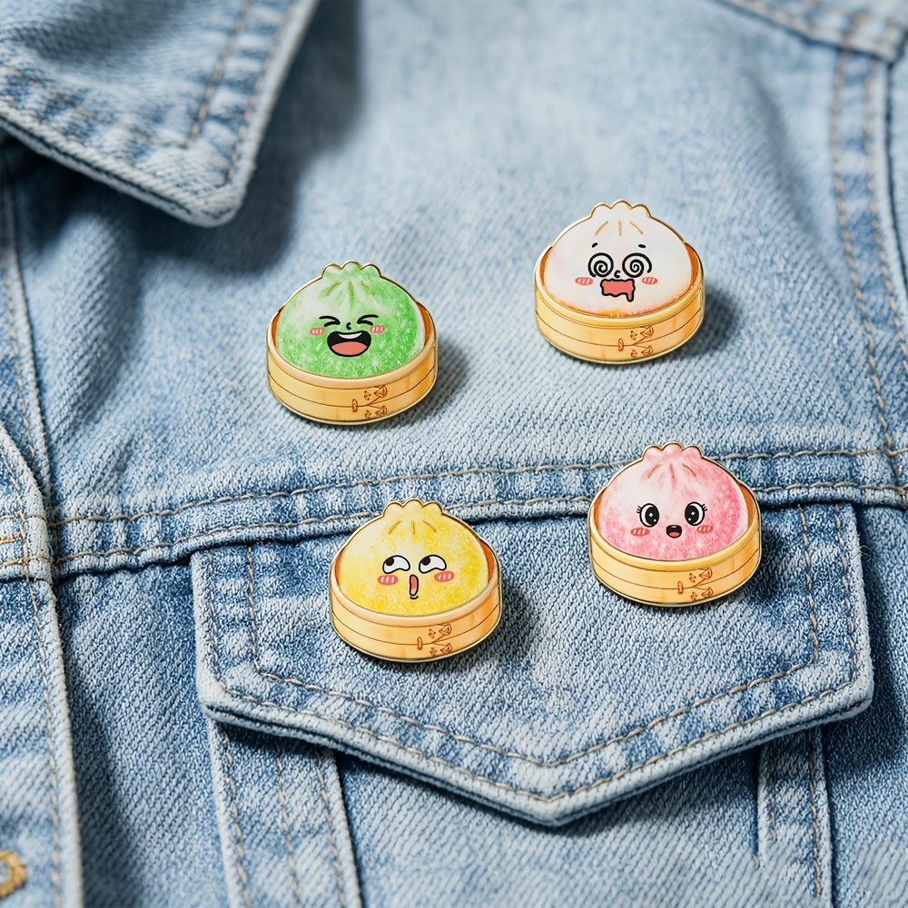 TEMU 4pcs/set Stuffsd Buns Enamel Pin Fashion Decorative Badge Ornaments Lapel Bag Badges Gifts