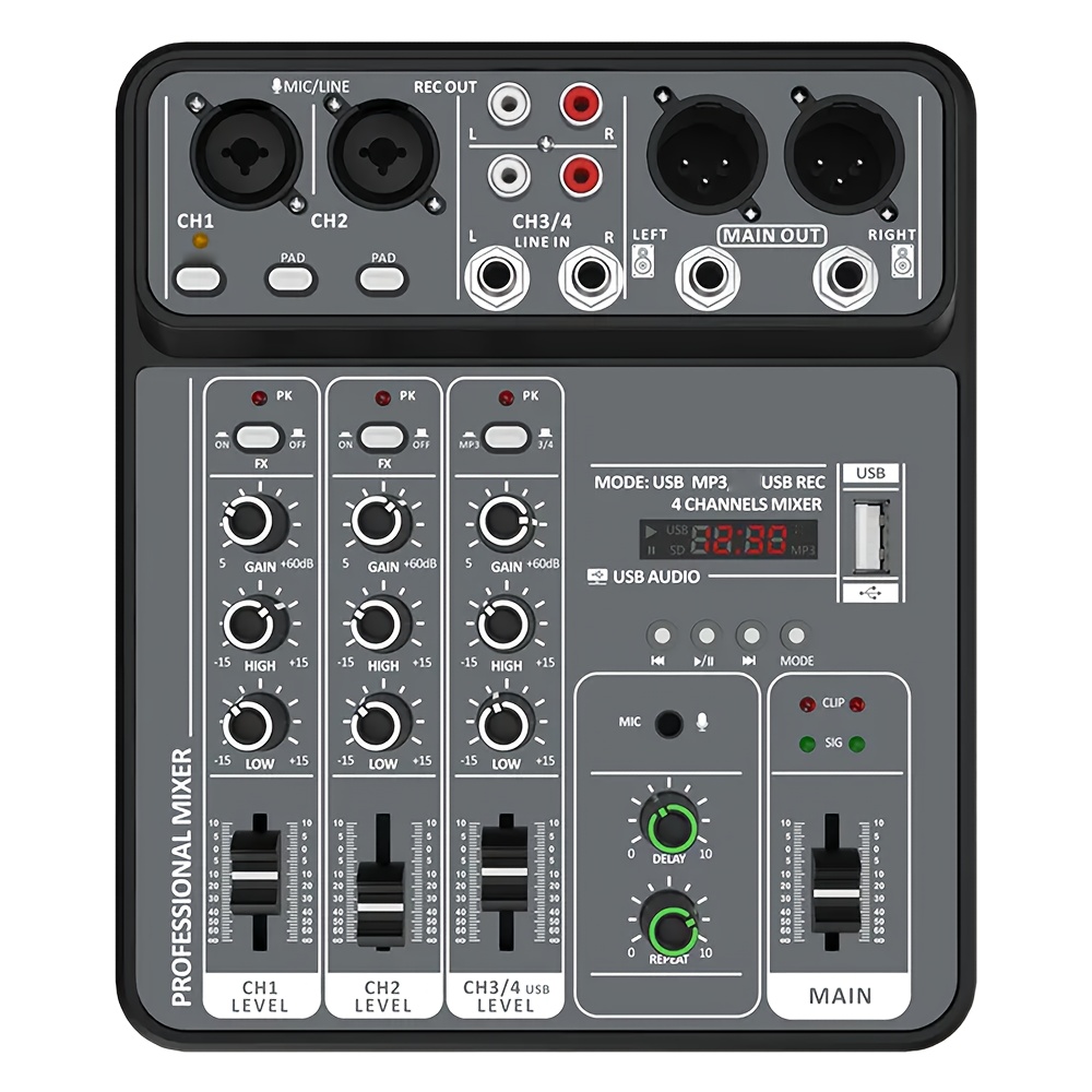 TEMU Bomge Professional 4-channel Dj Audio Mixer With Usb Interface, Built-in , Display - Ideal For Studio Recording And Home Party Karaoke, Home