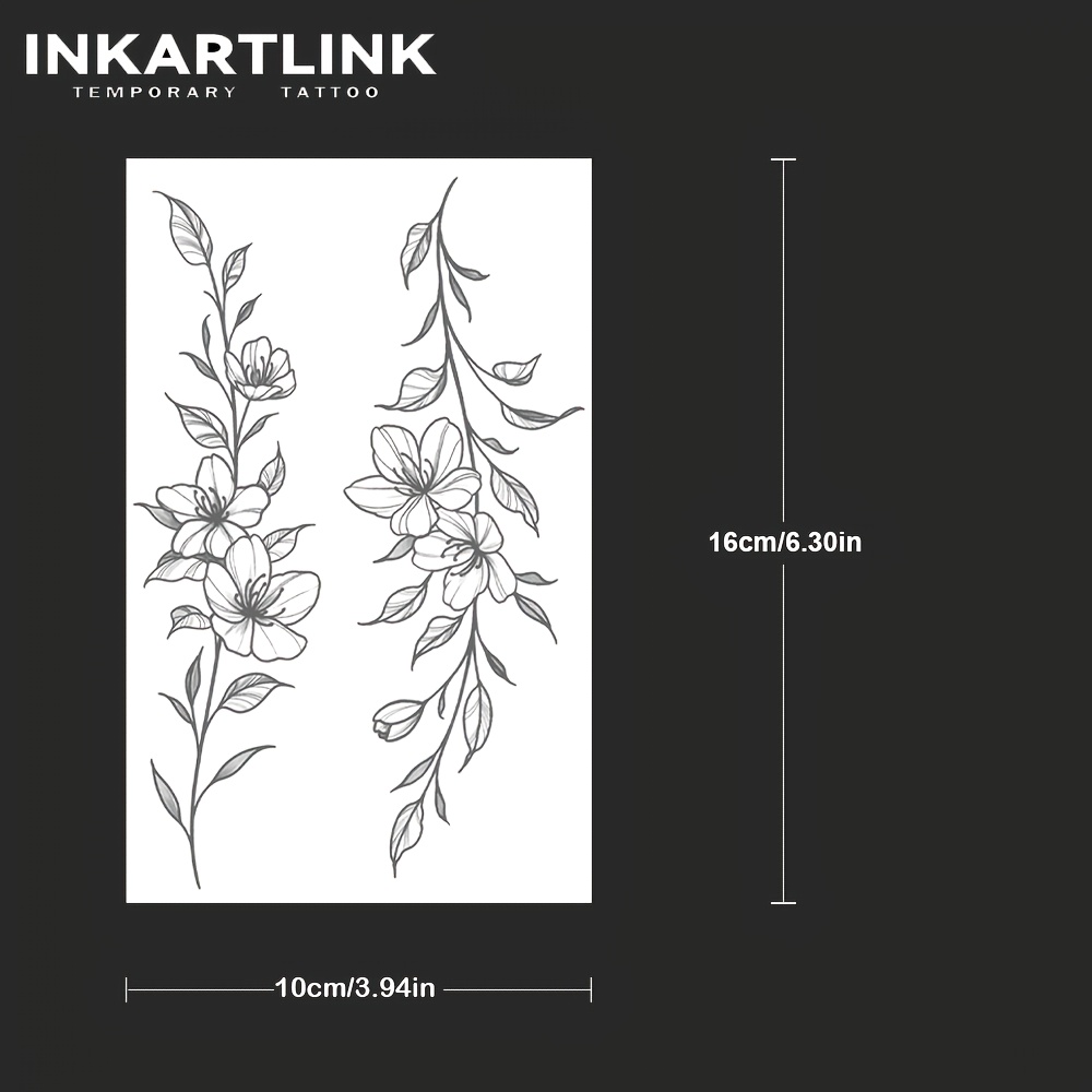 Inkartlink Temporary Tattoo Technology - Realistic Flower & Branch Design Suitable For Parties, Festivals, Events - Easy Application & Removal, Lasts 1-2 Weeks With Temporary Ink