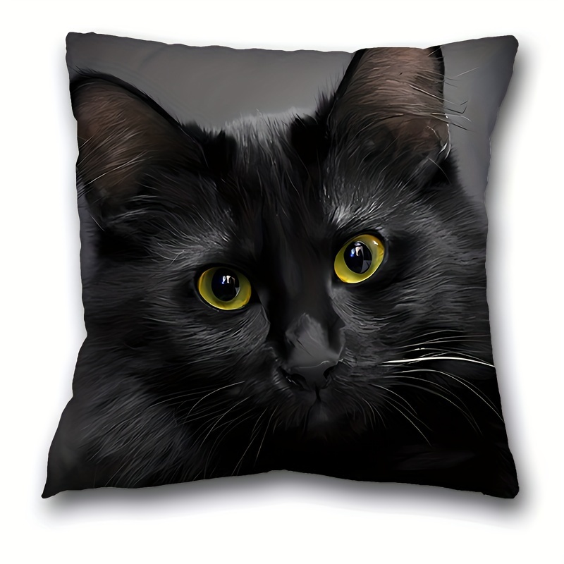 

1pc, Black Cat Print Short Plush Throw Pillow (17.7 "x17.7"), Animal Themed Throw Pillow Case, Home Decor, Room Decor, Bedroom Decor, Architectural Collectible Accessories (excluding Pillow Core)