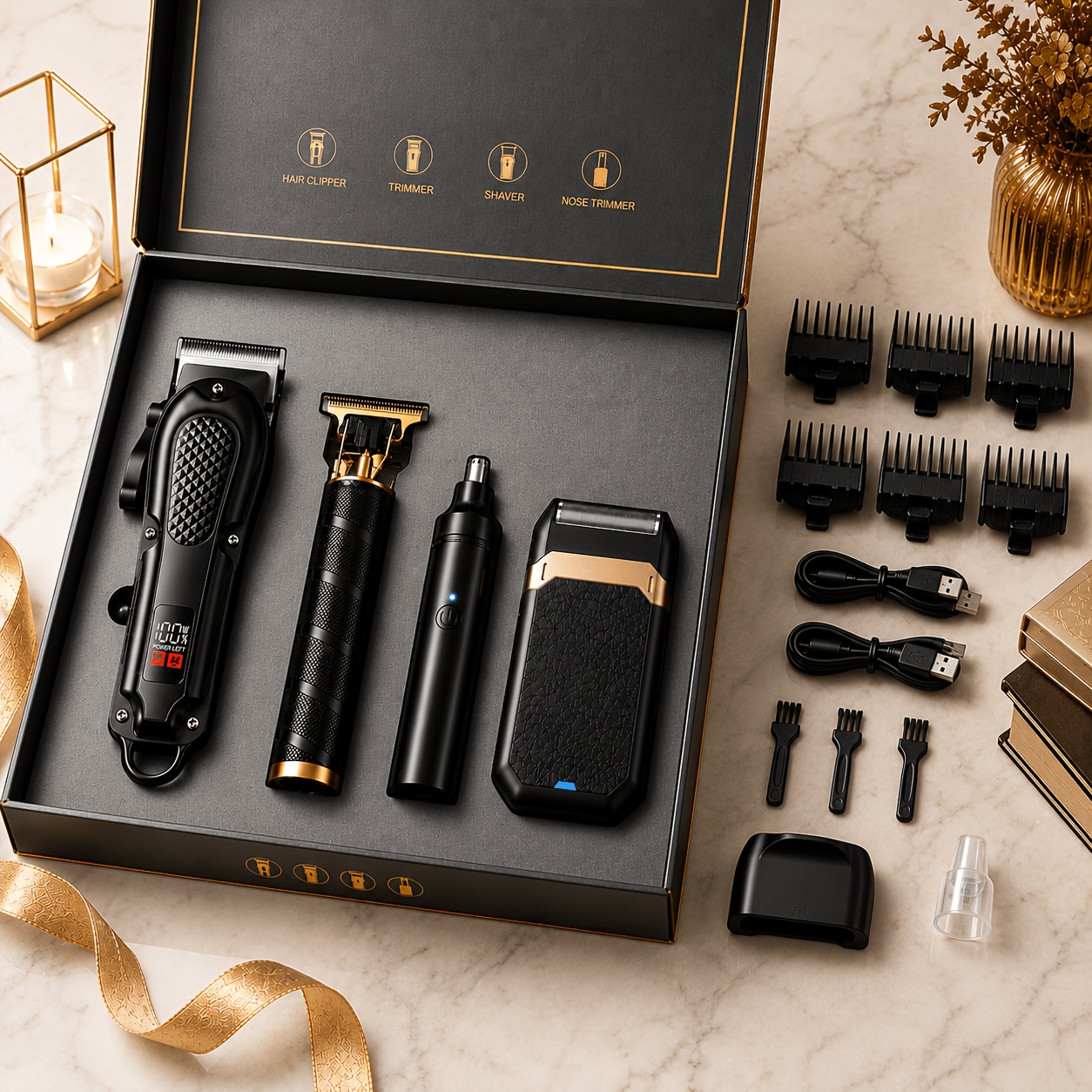 item picture rechargeable electric grooming kit   with an lcd battery display this set is an essential companion for use at home while traveling or   making it   for husbands   and elders