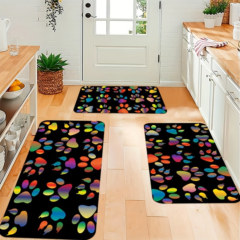 

Colorful Dog Paw Print Kitchen Mat - Thick, Non-slip, Stain-resistant Rug For Home Decor - Perfect For Living Room, Porch, And Balcony