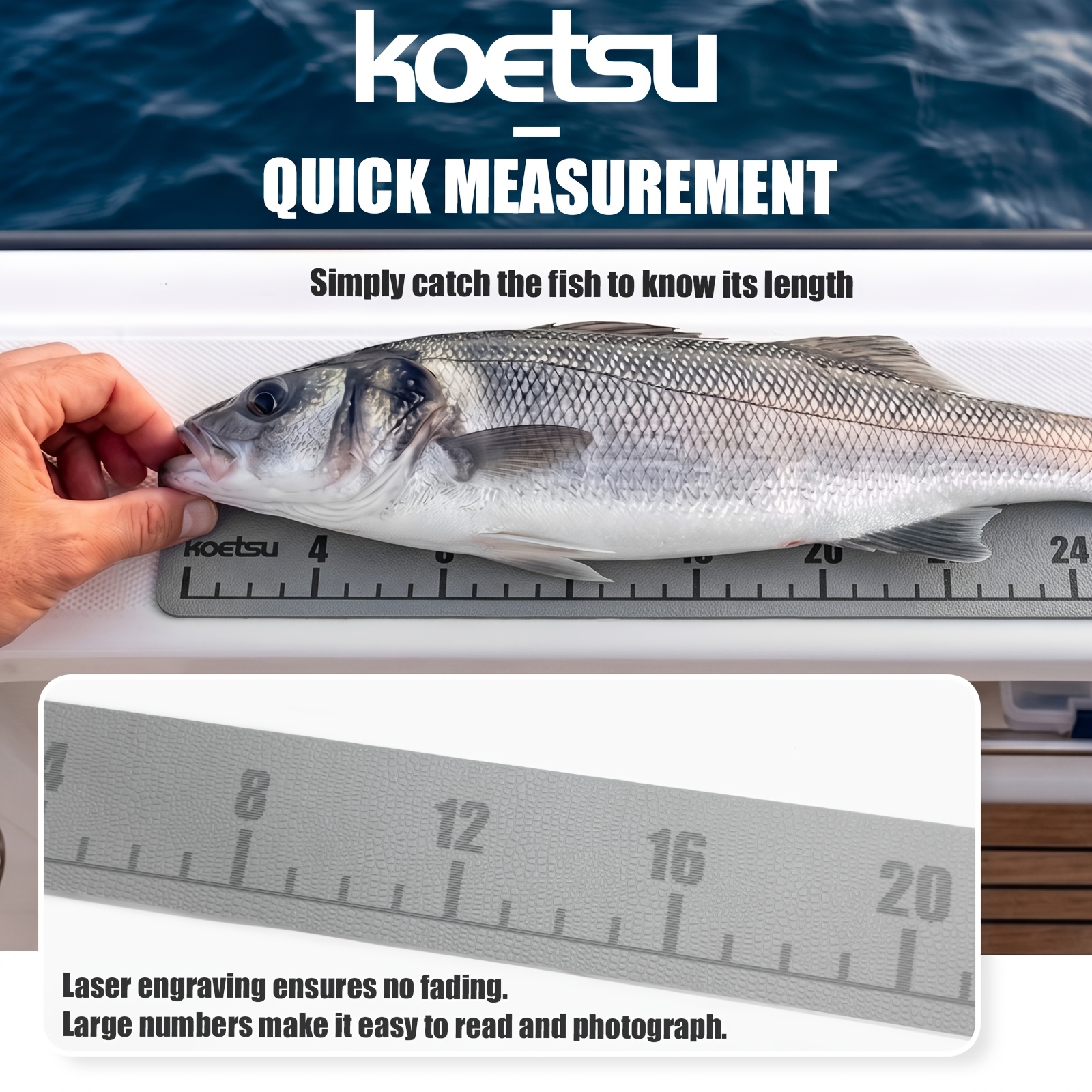 KOETSU Folding Fish Measuring Ruler, Portable Waterproof Measuring Tool