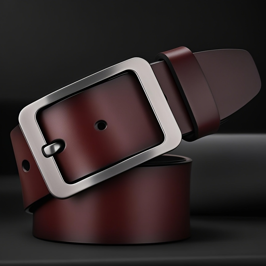 Men's Casual Leather Belt with Alloy Buckle Classic Medium Width
