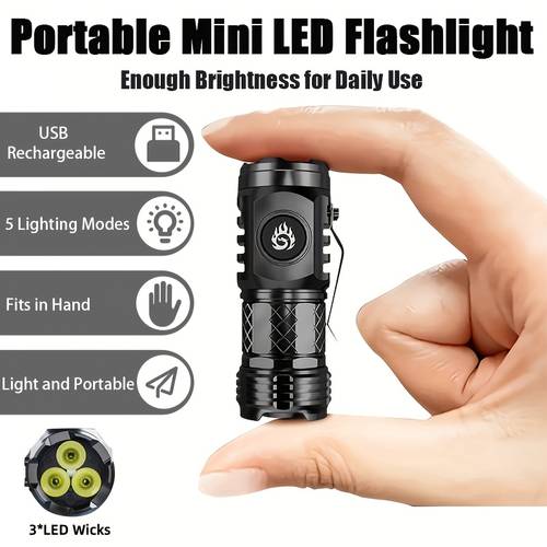 hocheffiziente mini-taschenlampe, 3 hochleistungs-leds, froschaugenlinse, 14500-batterie, usb-aufladbar, clip-on-design, nur 50g, leicht und – ideal für zuhause, nachtstraßenbeleuchtung & outdoor-camping