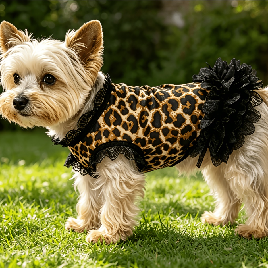 TEMU Mirthsexy Small To Medium Dog Dress Suitable For Bichon, Teddy, Pomeranian - Leopard Print & Lace Princess Dress With Slip-on Bodysuit, Hand