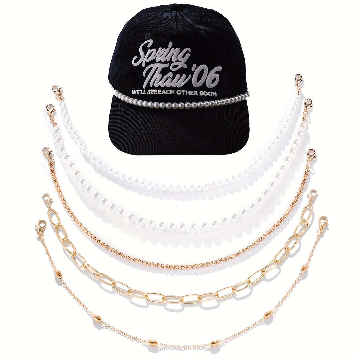 

5pcs Hat Chains Decoration For Women For Man Detachable Chains Bulk Hat Charms Diy Mesh Baseball Cap Truckers Accessories