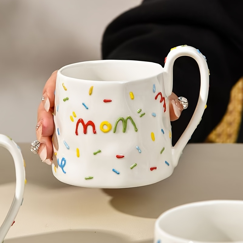 Image of 1pc 388ml/13oz Handcrafted Creative Sugar Needle Ceramic Mug, Day, Happy Birthday, Gift For Mom Dad, Valentine's Day, Father's/mother's Day, Birthday Present With