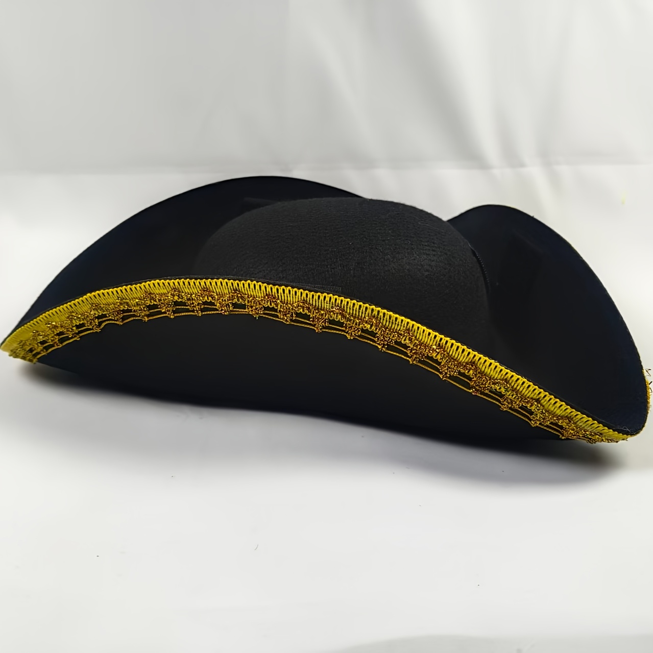 TEMU Halloween Faux Leather Gold-trimmed Hook-and-loop Pirate Hat