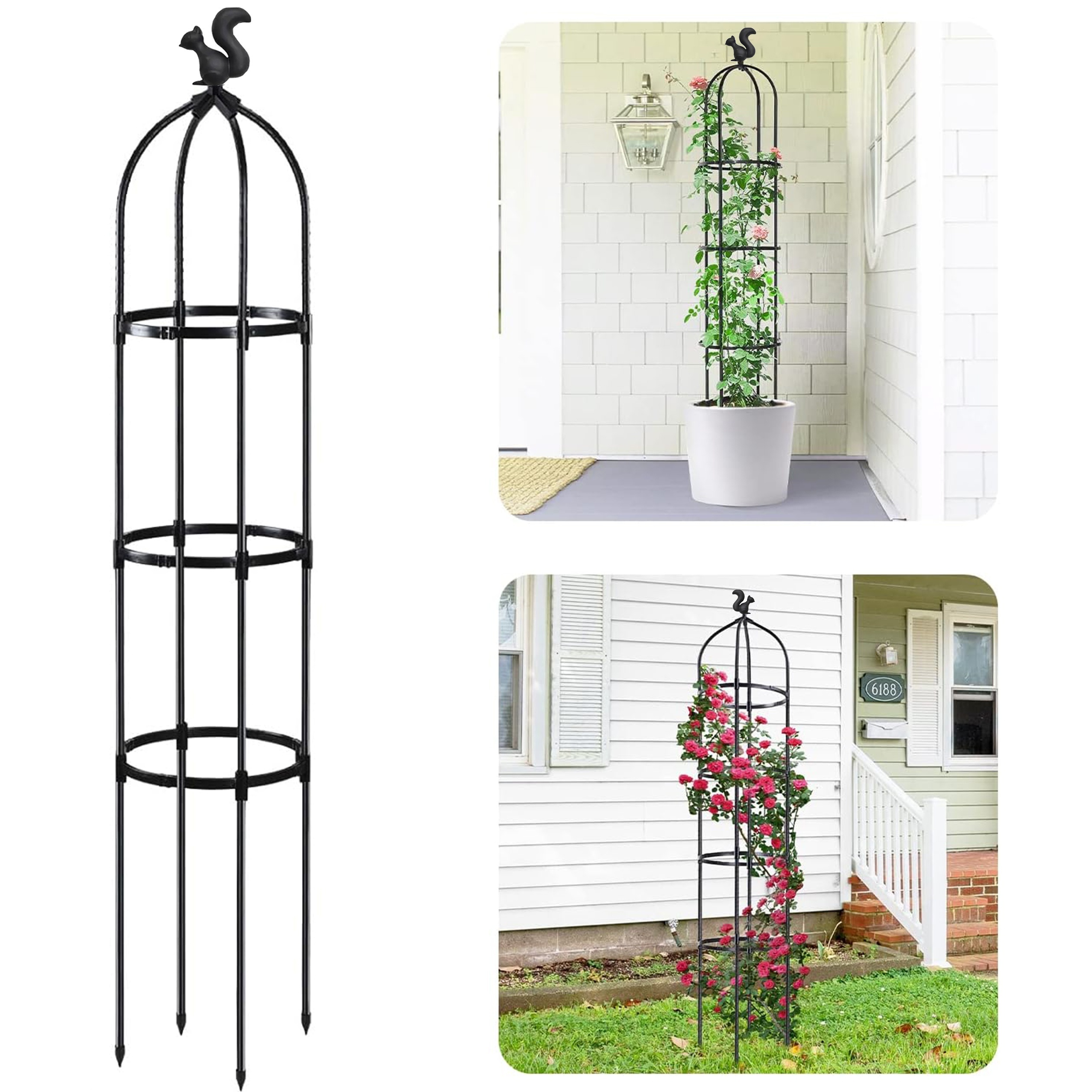 

1 Pack, Adjustable Height Metal Garden Trellis, Rust-resistant Plant Support For Climbing Vines And Flowers, Indoor/outdoor Rose Climbing Frame, Black With Bird Decor, 65.5 Inches Tall