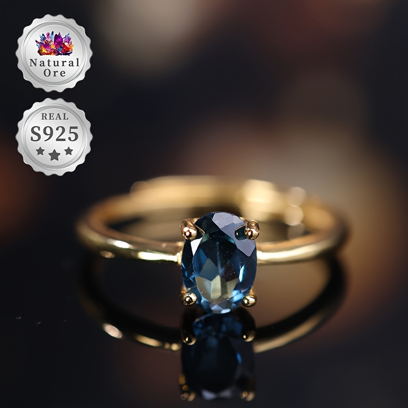 925 Silver Adjustable Ring with Natural Topaz