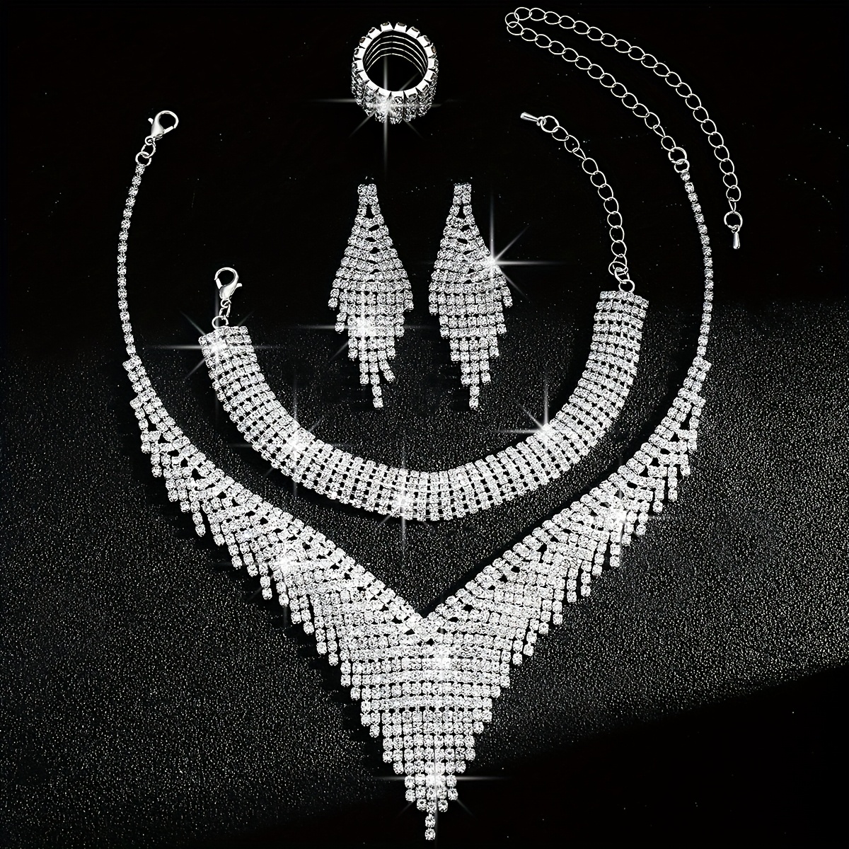 Rhinestone Tassel Jewelry Set for Bride