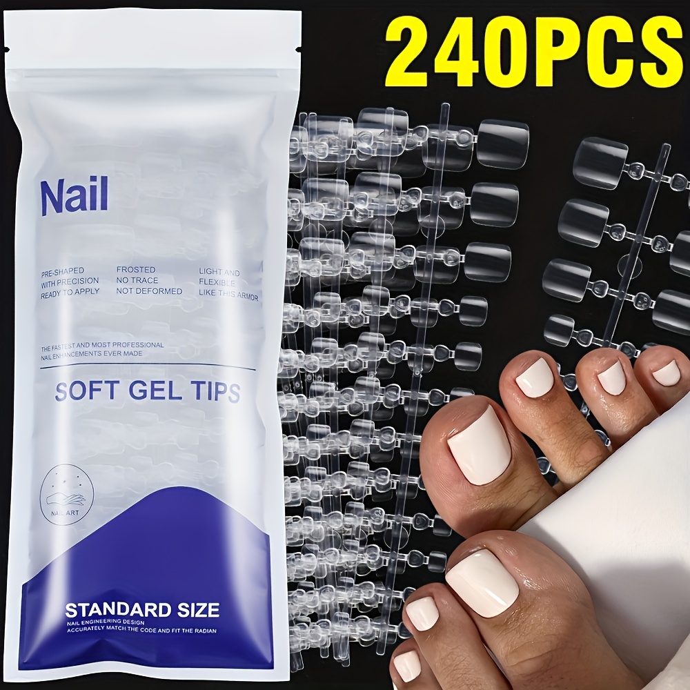 Image of 240pcs Square Toe Nail Tips Press-on Full Cover Soft Gel Transparent False Toenail Extension Kit Gel X Nail Tips Clear Matte Fake Longtoes Claw For Salon Acrylic Pedicure, Nail Tips