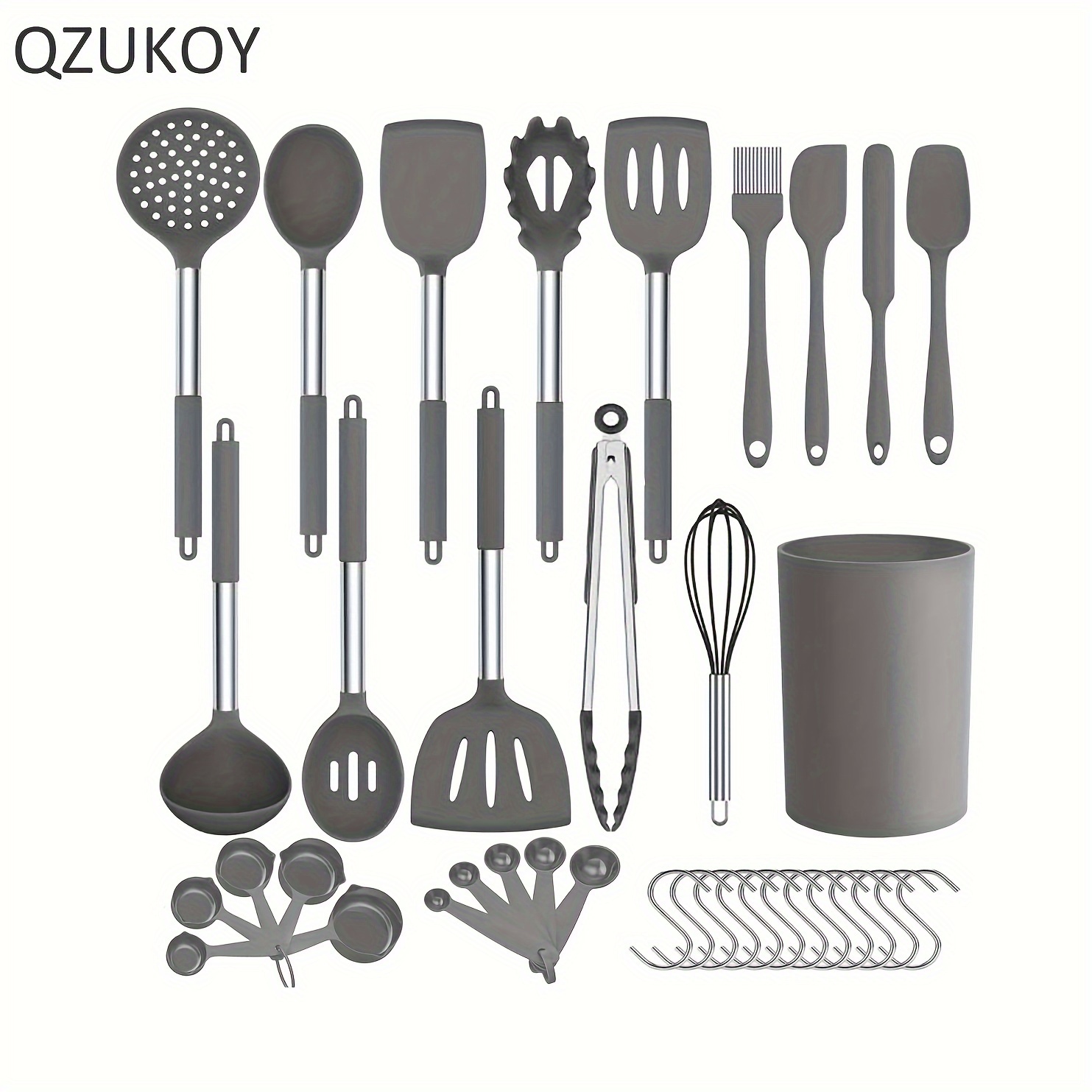 TEMU 25pcs Qzukoy Silicone Cooking Utensils Set With Plastic Holder - Heat-resistant Nonstick Safe For All Utensils & Measuring Tools, Spatula Turner