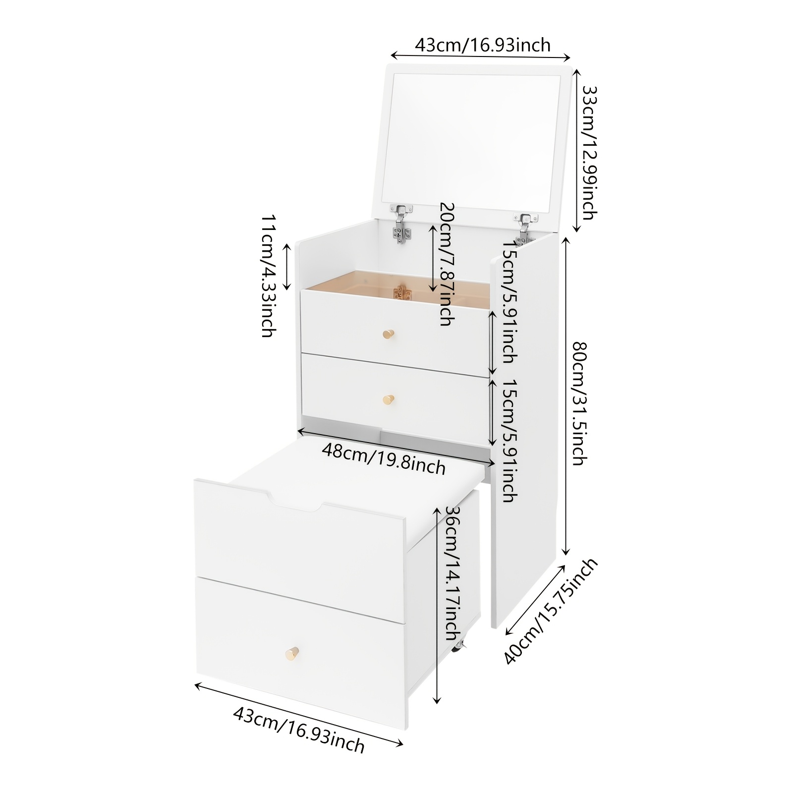 Image of Makeup Desk With Mirror, Compact Dressing Table, Small Make Up Table