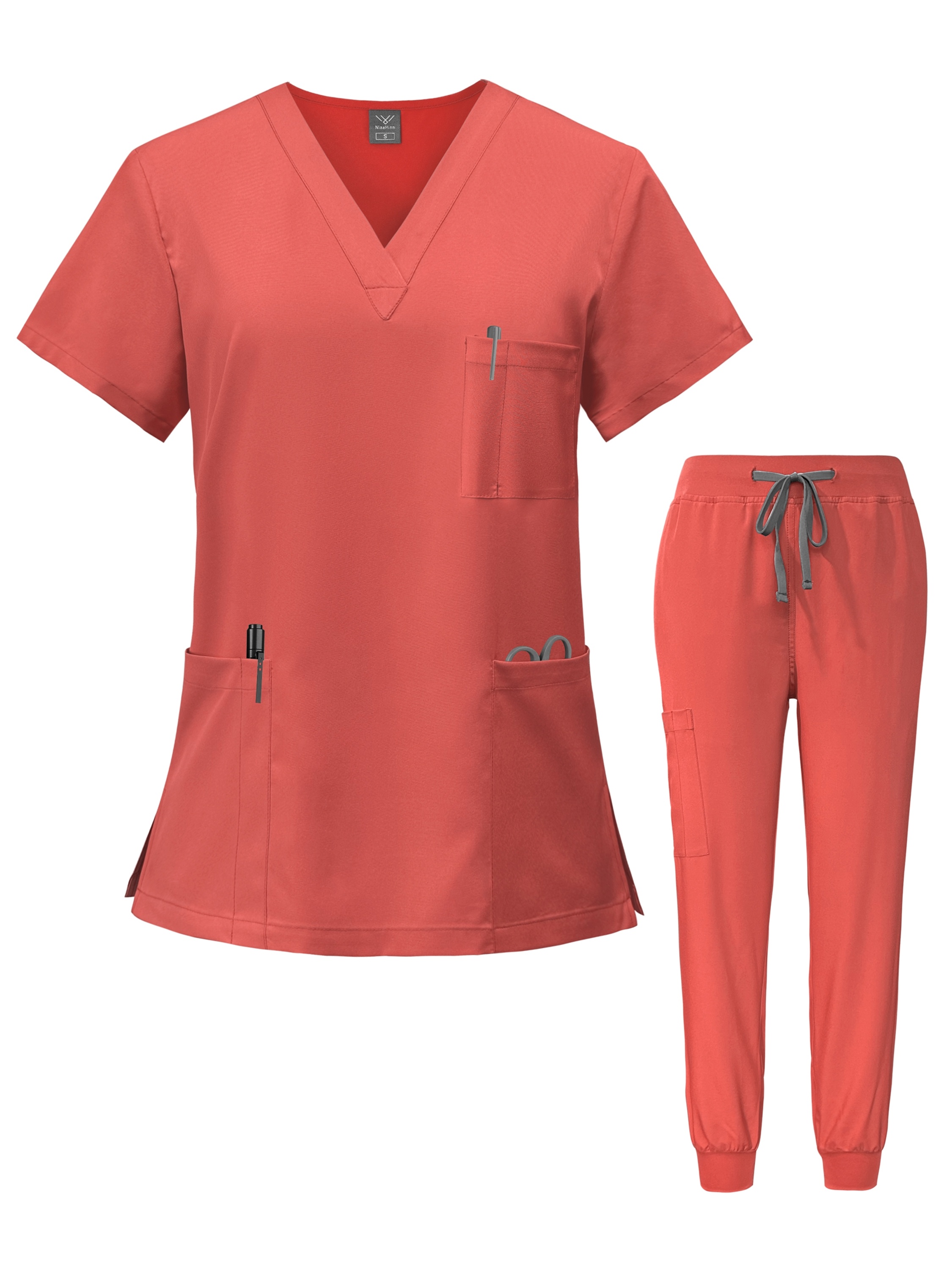 zdjęcie przedmiotu komplety odzieży medycznej dla pielęgniarek: bluza z dekoltem w   i spodnie typu jogger, odzież chirurgiczna, odzież dentystyczna, strój pielęgniarski, odzież robocza dla lekarzy szpitalnych