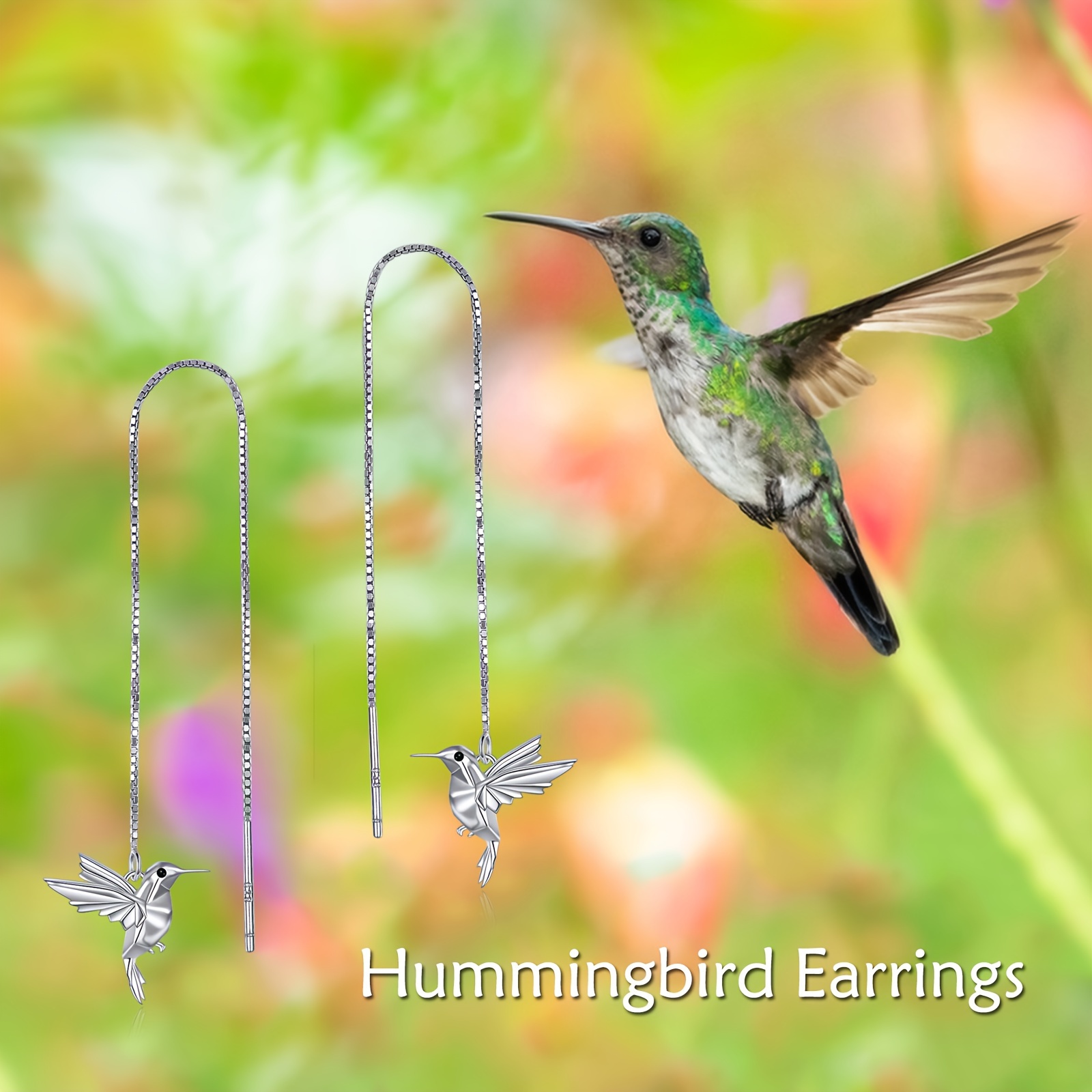 hummingbird pull through threader earrings 925 sterling silvery long piercing tassel drop dangle ear line   earrings origami jewelry birthday gifts for women Product details 3