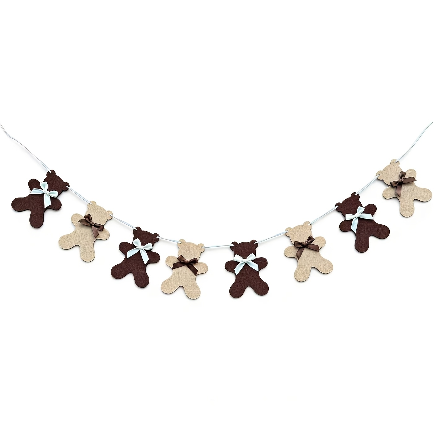 Image of Teddy Bear Banner Neutral Brown With Bow, Baby Shower Decorations, Teddy Bear First Birthday Party Supplies, Boho Nursery Garland