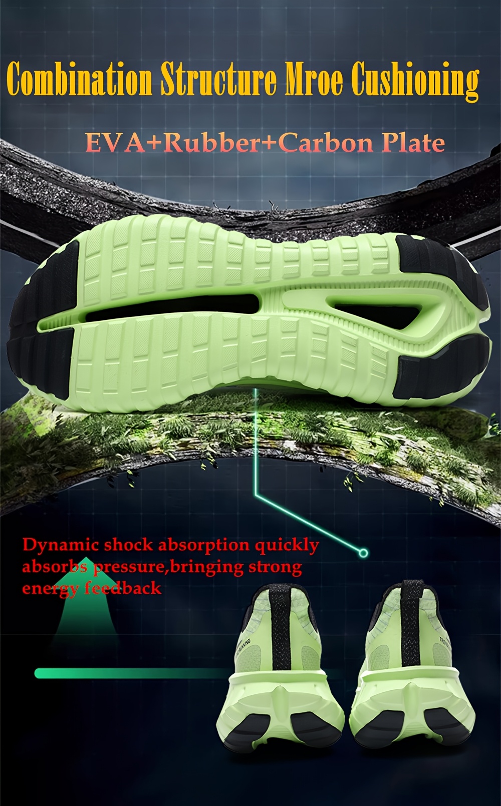 Men'S Technology Carbon Board Running Shoes | Breathable Athletic Sneakers with Cushioned Shock Absorbing EVA Chunky Sole, Casual Sporty Look, Slip-resistant Wear-resistant All-Terrain Grip for Gym, Jogging, Marathon - Running & Work Out Training Sh