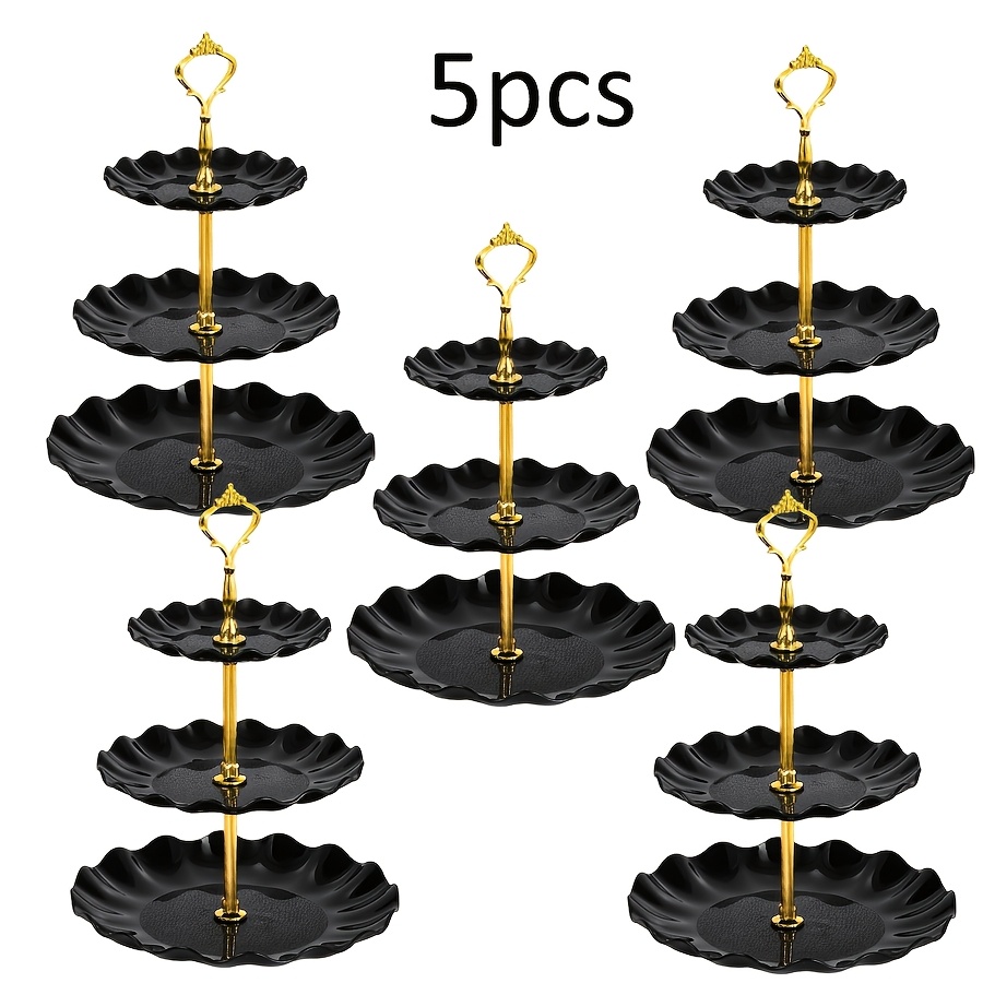 Image of 5pcs 3-tier Pp Cupcake Stands With Wavy Featuring A , Perfect For Holding Cupcakes, Donuts, Fruits, And More. Ideal For Including Parties, Weddings, , And Holidays