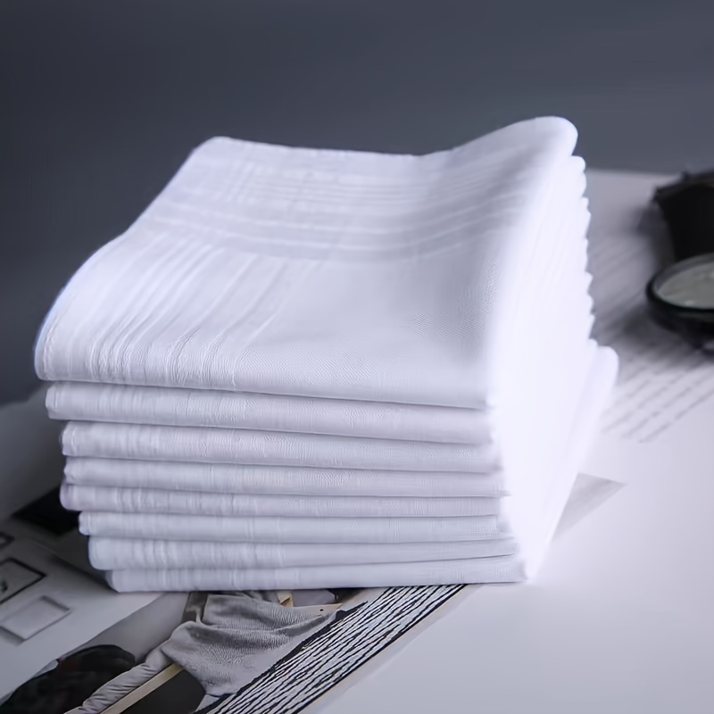 

12 Pack Of Pure White Cotton Handkerchiefs With Classic Stripes - Perfect For Everyday Use
