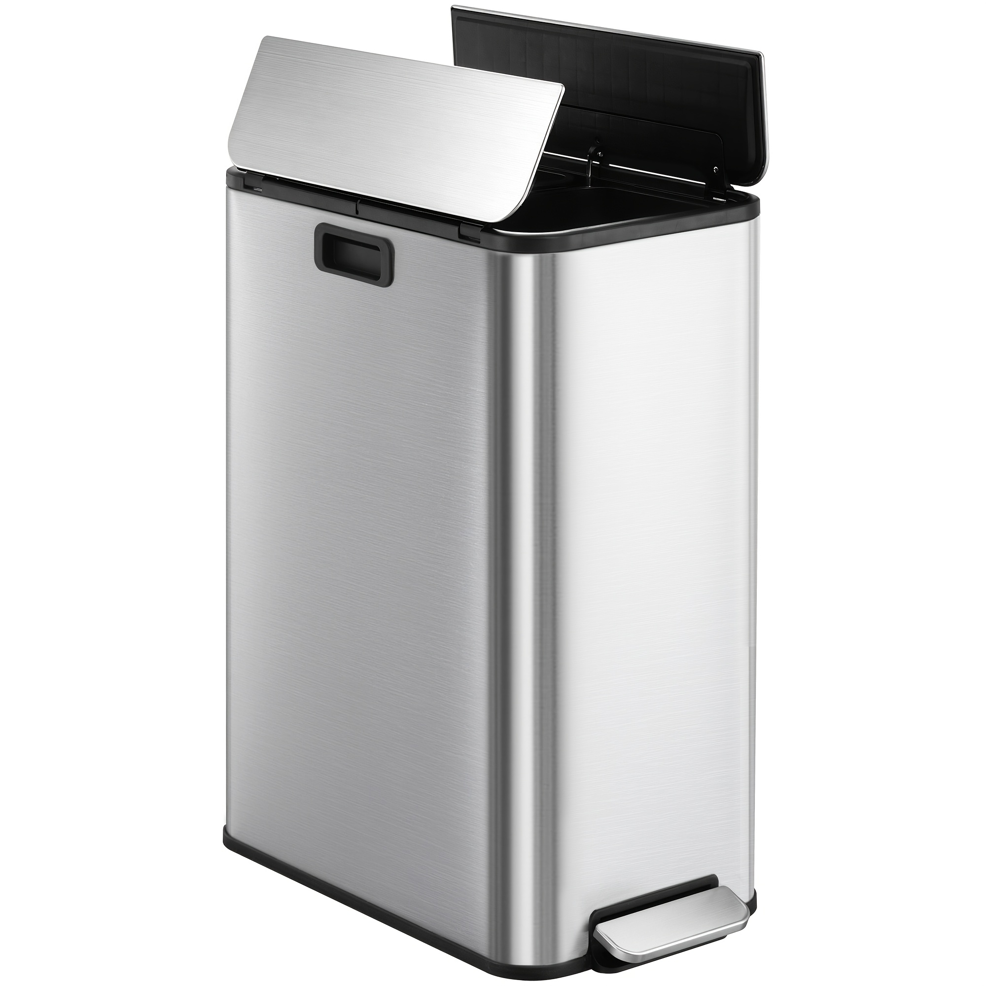 Kitchen Trash Can, 2x28-liter Dual-compartment Slim-profile Trash Can With Removable Inner Bin For Kitchen Waste Sorting, Includes 15 Trash Bags