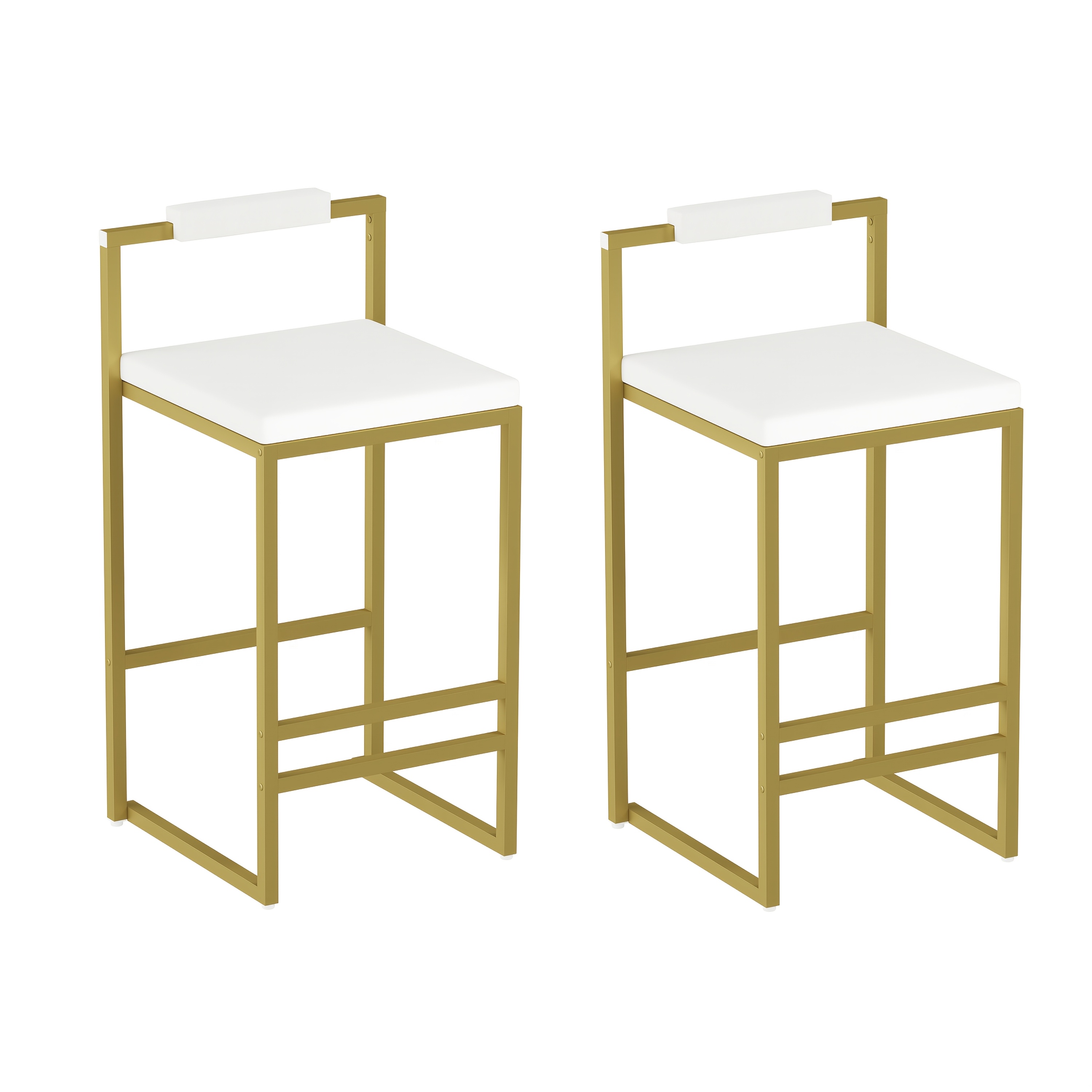 Set Of 2 Modern Oriental Style Bar Stools, Velvet Upholstered Counter Height Chairs with Backrest & Footrest, Golden Metal Frame Kitchen Island Dining Stools, Multi-Color & Multi-Finish New Asian Aesthetic