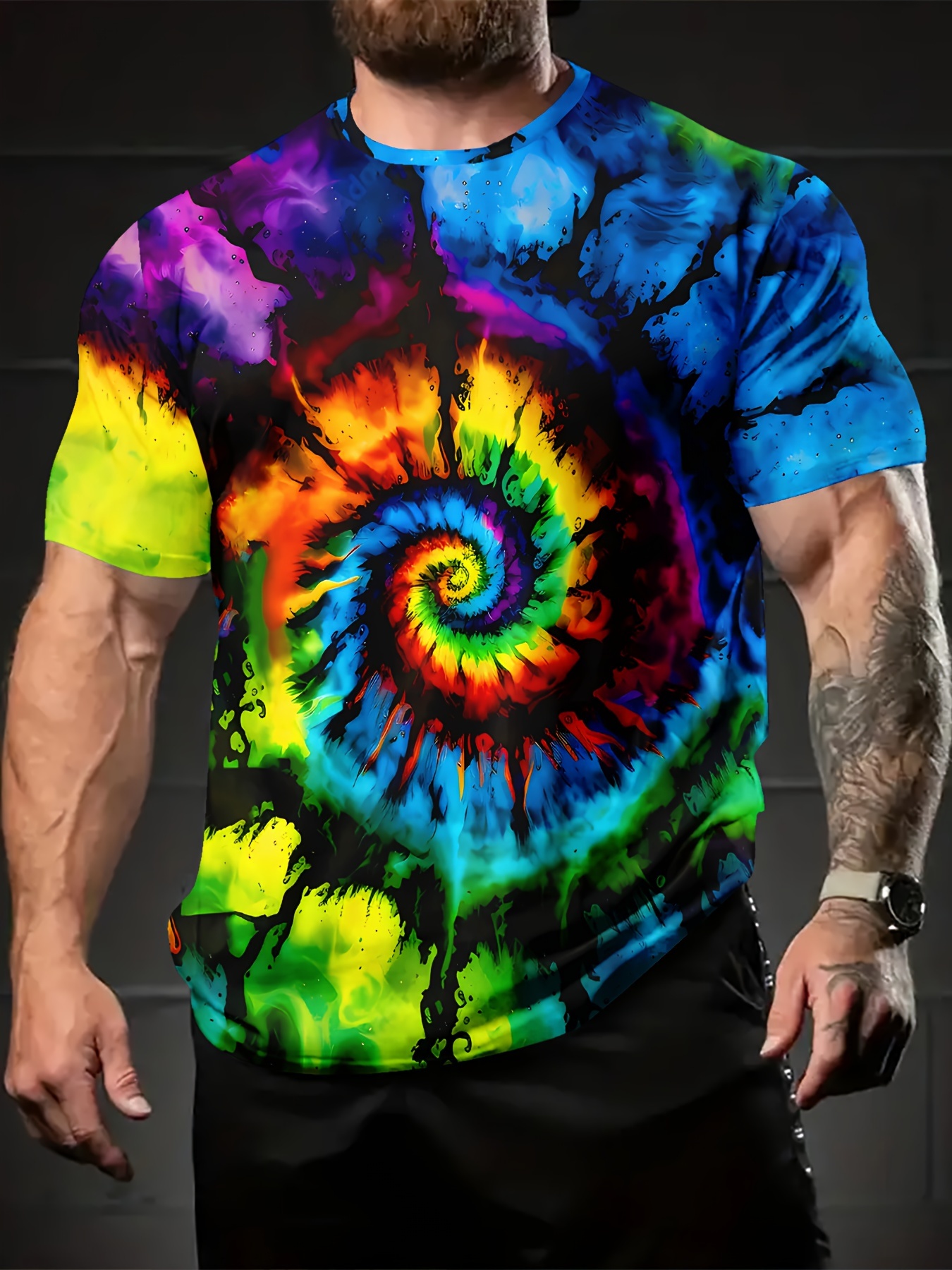 *'s Vibrant Spiral Tie-Dye T-Shirt | Y2* 3D Printed Polyester Tee | Casual  Round Neck, Short Sleeve | Machine Washable | * \u0026 Novelty Des, image size:800x1067