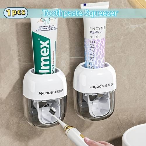 automatic toothpaste dispenser wall mounted no drilling storage click automatic dispensing strong non slip base fits most standard refill space saving stylish bathroom organizer for family use