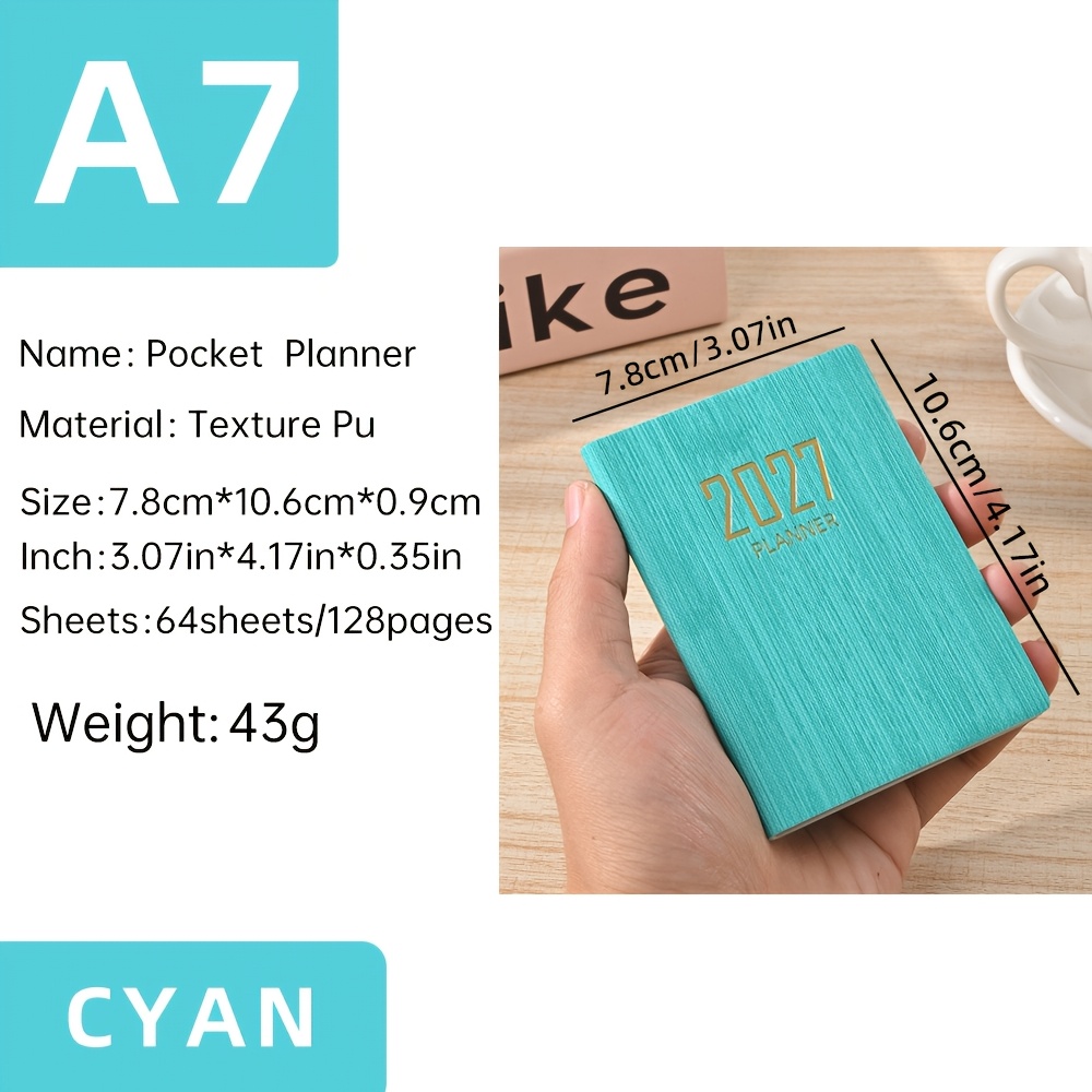 TEMU 1 A7-sized 2027 , Mini Portable Pocket Daily Planner, 64-leaf 128-page Thin Weekly Calendar Notebook, 365-day Daily Planner Yearly Calendar, Pu
