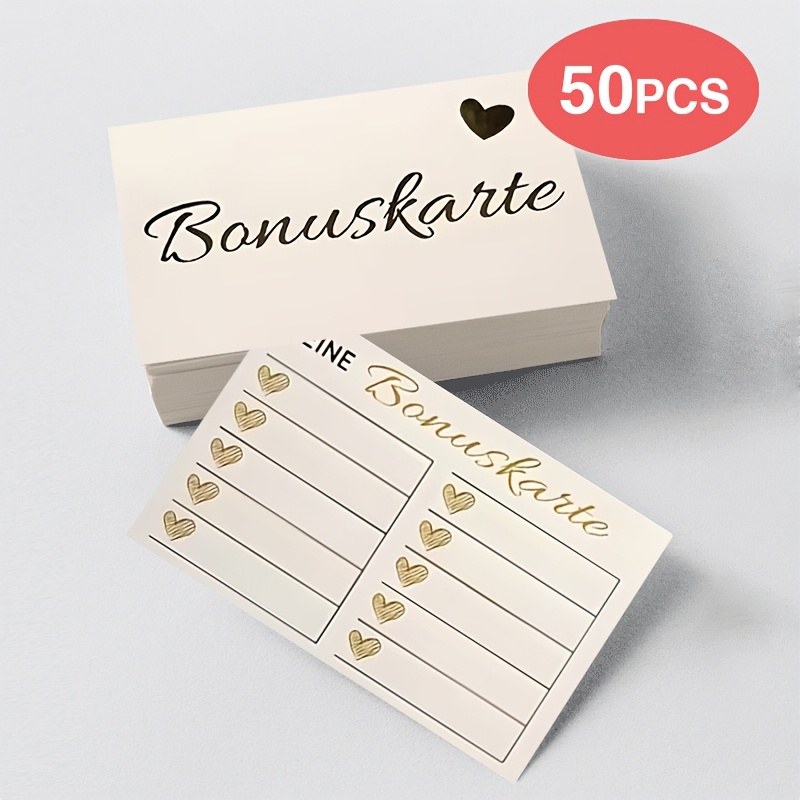 E-shop 50 Deutsche Bonuskarten, Belohnungskarten, Firmen-Dankeskarten, Goldfolien-Herzkarten, Minimalistisches Design, Geeignet für Geschäftskunden,