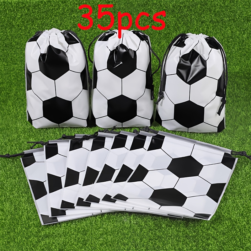TEMU Soccer Event 2026 - 35/15pcs Soccer-themed Drawstring Gift Bags Reusable Soccer-shaped Party Favor Bags Perfect For Birthdays Baby Showers
