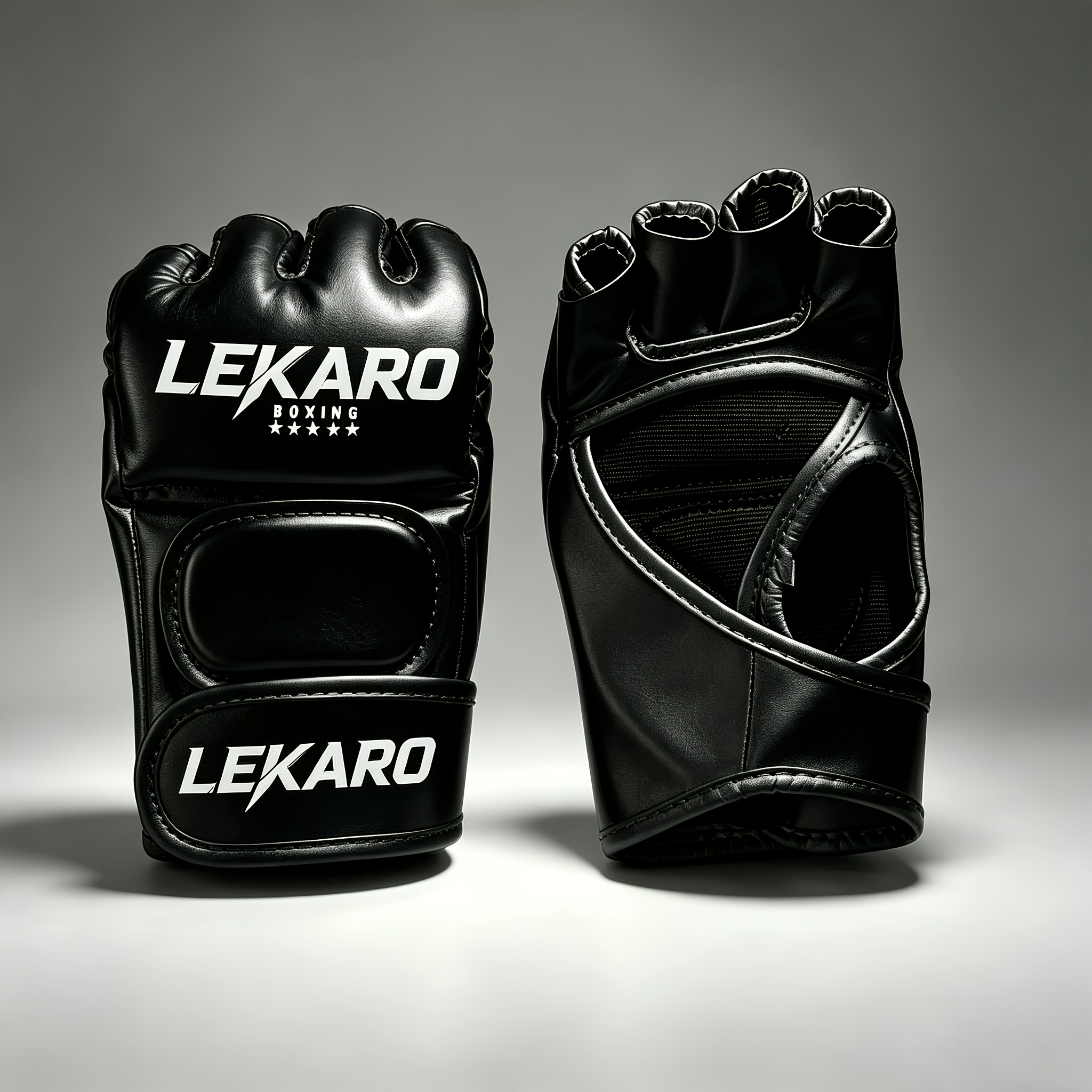 TEMU LEKARO Gants de Boxe Demi-Doigts, Unisexe, Gants de Combat Respirants en PU, Gants d'Entraînement pour Sac de