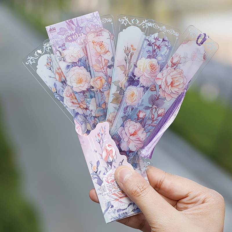 

elegant Floral" 30-pack Waterproof Pvc Bookmarks - Romantic Rose Design, Creative Journaling & Reading Accessories, Decorative Gift Idea