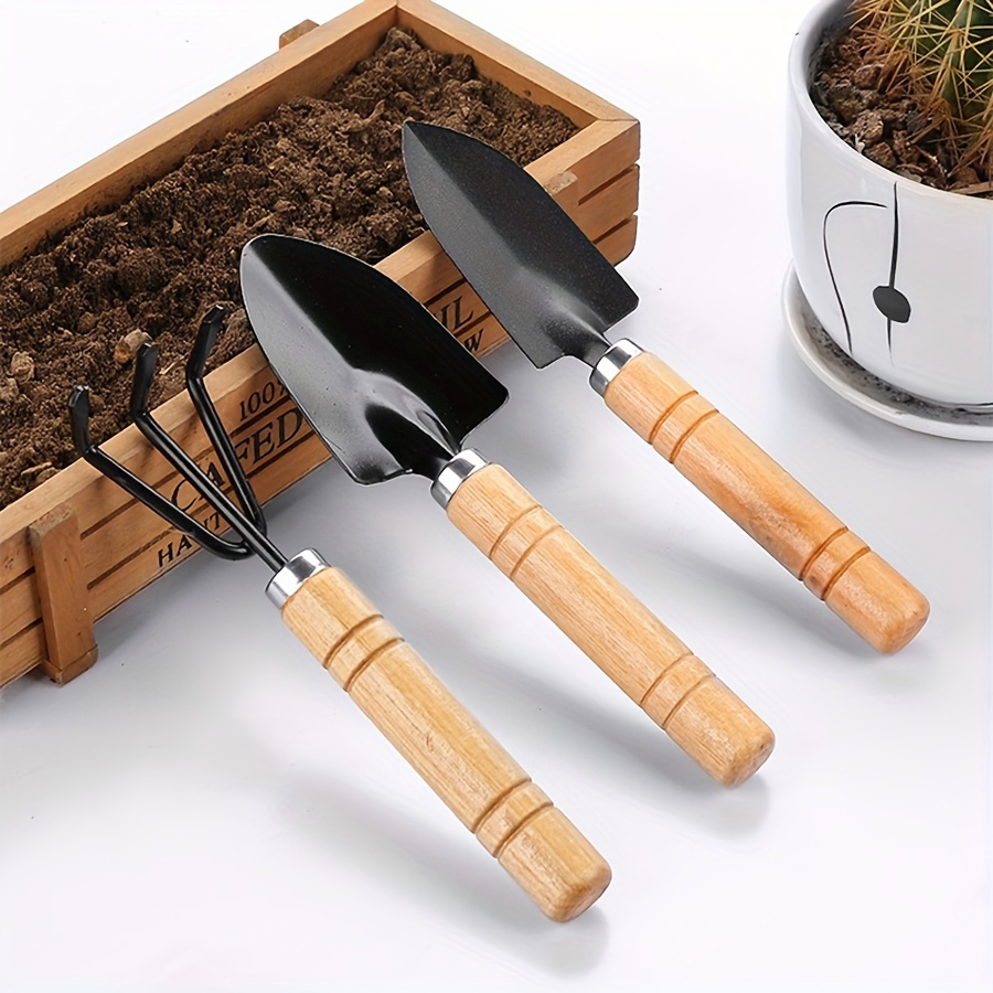 

essential Gardening" 3-piece Garden Tool Set - Durable Metal & Wood Handles, Perfect For Potted Plants, Flowers, And Vegetables