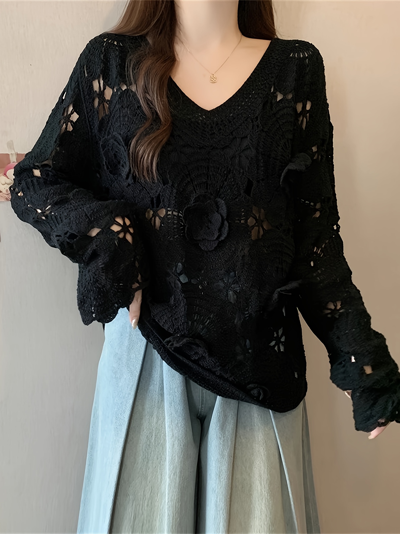 kleiner süßer frischer v ausschnitt langarm pullover Temu Germany