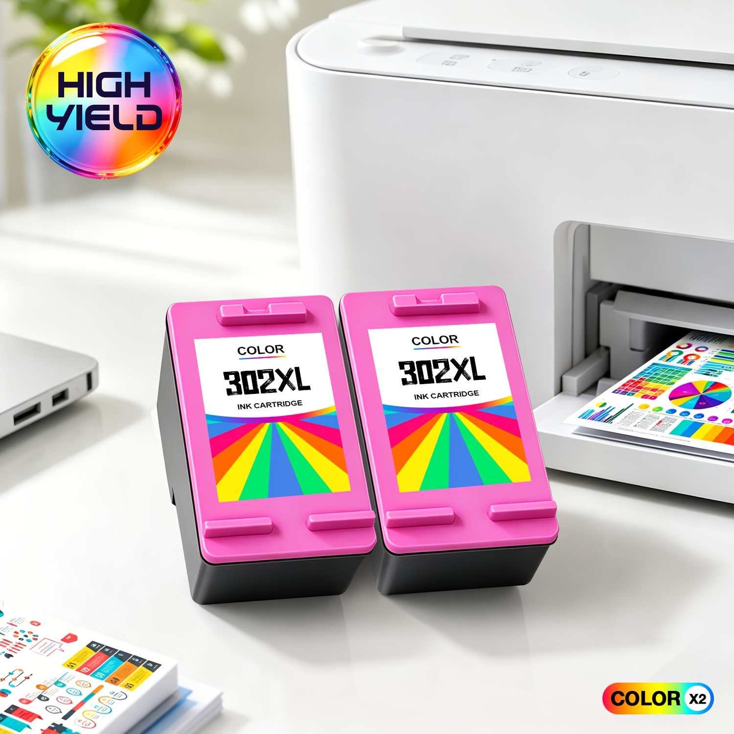 Image of 302xl Compatible Printer Cartridges For 302 302 Xl Fit With Ink 1110, 2130, 2132, 2134, 2136, 3830 Series Printer With Ink Level Version
