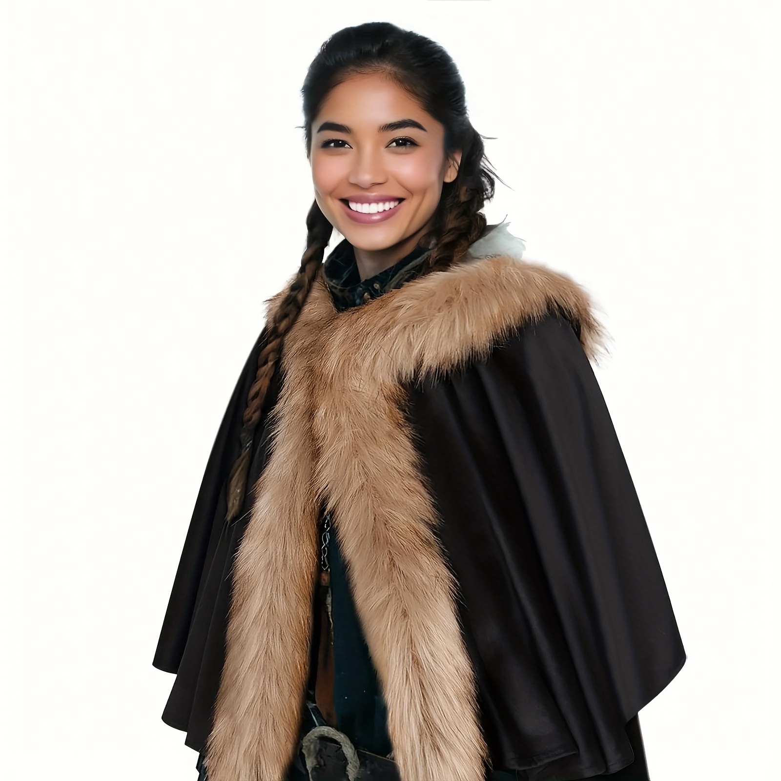 1pc viking style short hooded cloak shawl women - Temu display picture 1
