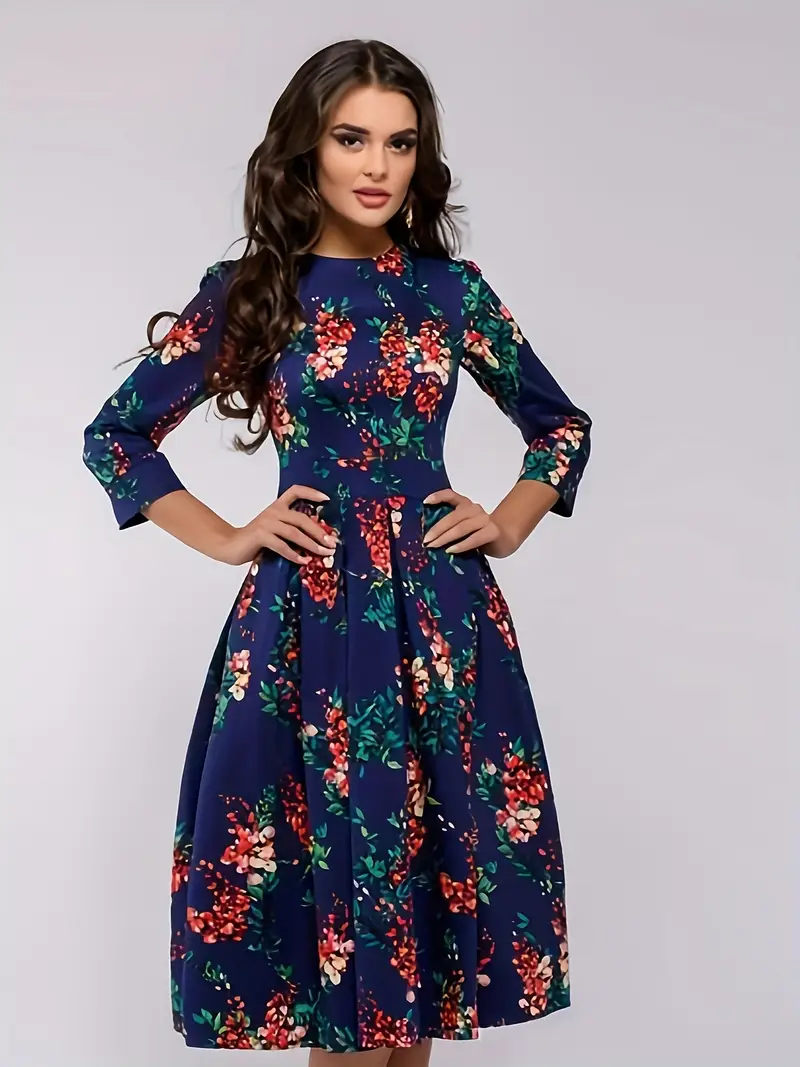 womens floral midi dress pockets ladies vintage elegant - Temu womens floral midi dress pockets ladies vintage elegant - Temu