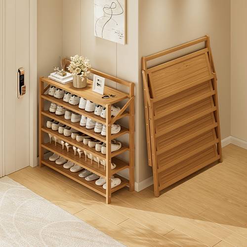 1pc freestanding no assembly foldable large capacity multi layer shoe rack for small spaces sturdy and stable structure high quality bamboo material durable and aesthetic with strong load bearing capacity