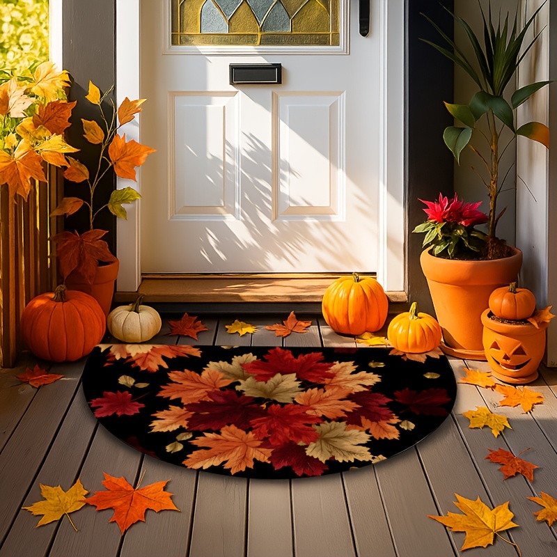 TEMU 1pc Autumn Doormat - Non-slip Floor Mat, Red Orange Pattern, Indoor/outdoor Use - Thanksgiving Home Decor, Entrance, Kitchen, Patio Mat,