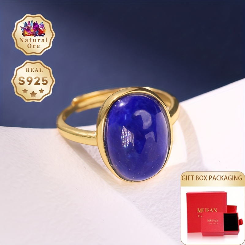 Women's Adjustable 925 Silver Lapis Lazuli Ring, Gift Box
