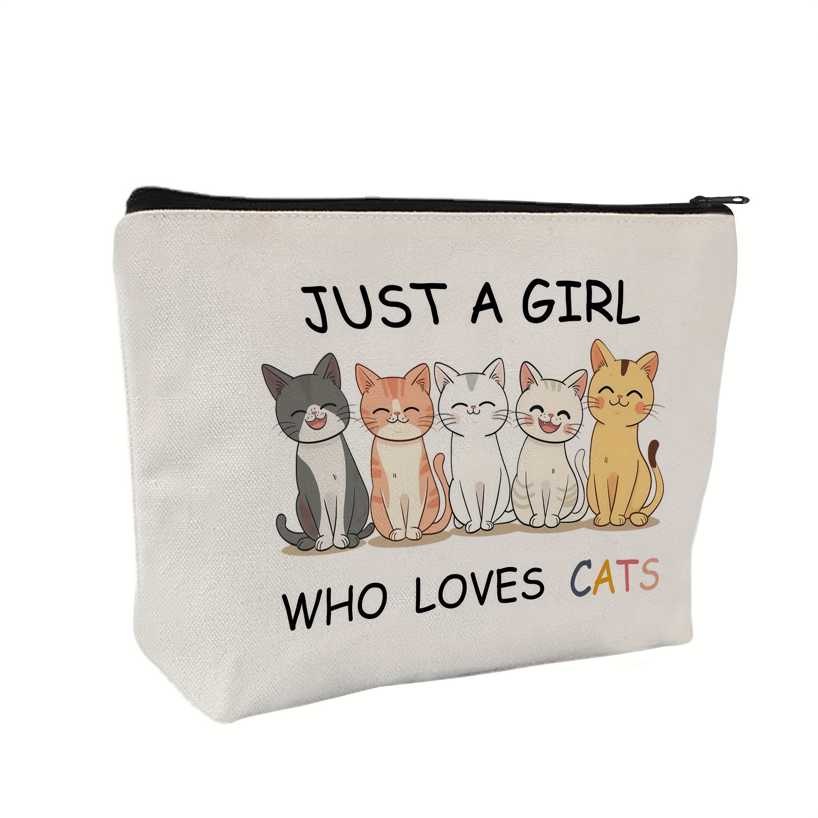 

Charming Cat-themed Canvas Makeup Bag - Perfect Gift For Animal Lovers, Non-waterproof Zippered Cosmetic Pouch For Travel & Toiletries
