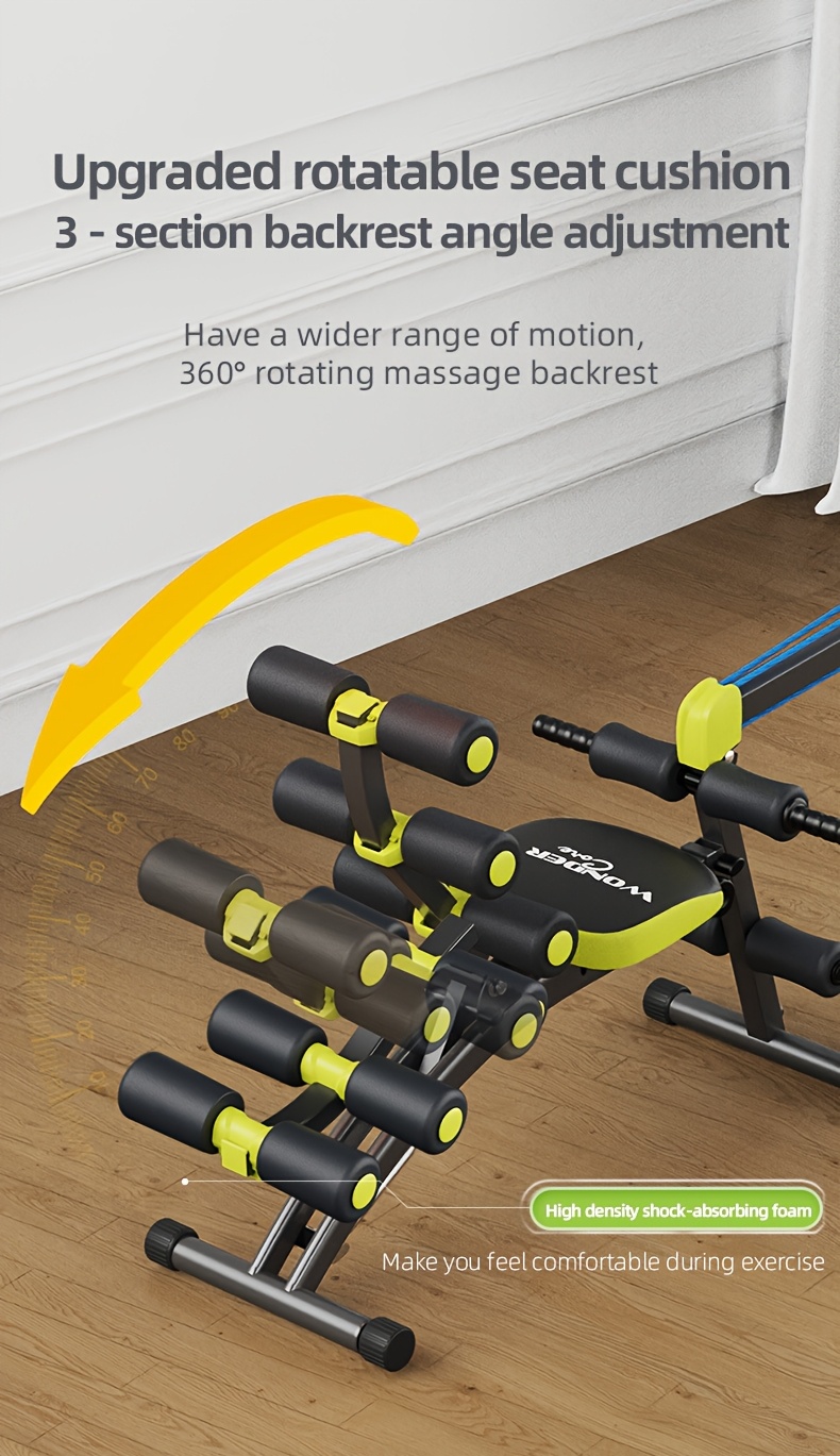WONDER CORE 2 Total Gym Machine - Adjustable Ab Machine for Stomach Workout, Sit-Up Bench & Ab Lounger Exercise Chair, Home Gym Equipment with Green & Yellow Design, Compact Space-Saving Fitness Chair for Core Training, Multifunctional Fitness, Sleek Workout Equipment, Padded Comfort