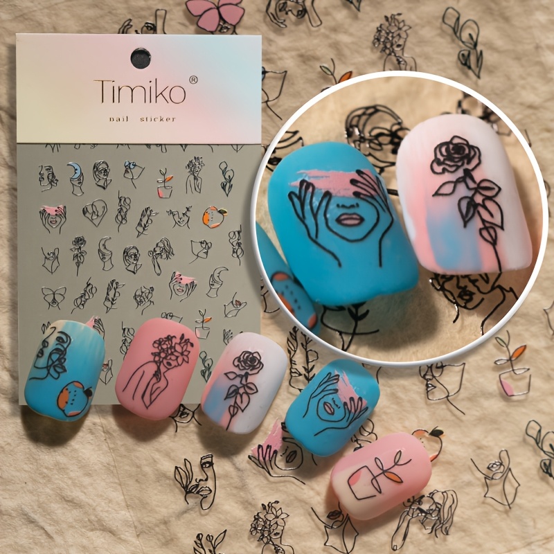 Image of 1 Abstract Style Nail Art Sticker | And With Fresh Artistic Lines, Featuring Cartoon Characters And Floral Elements, , Self, Suitable For Women's