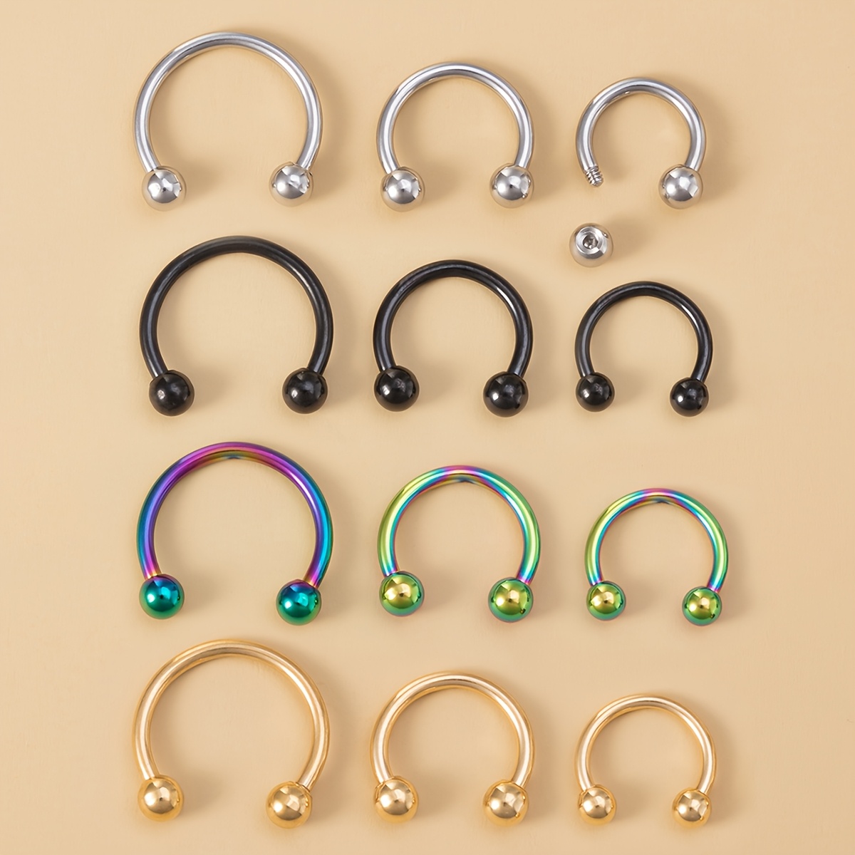 6pcs Stainless Steel Hoop Earrings & Nose Rings Set