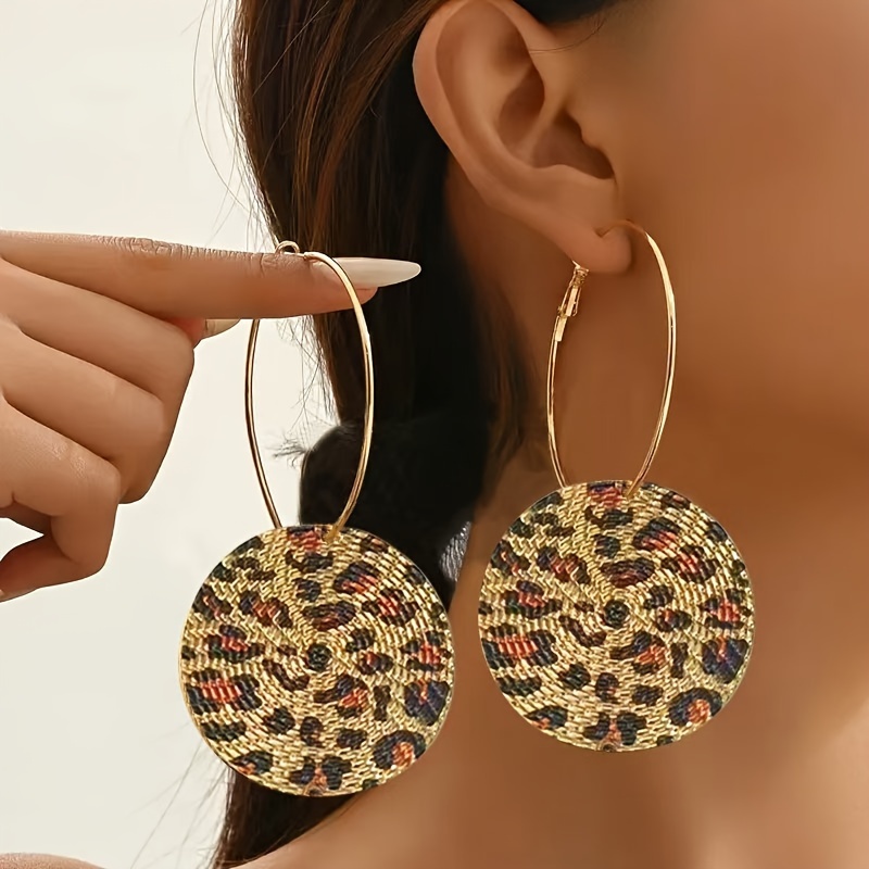 

Vintage Elegant Leopard Print Geometric Circle Hoop Earrings, Iron Drop & Dangle Earrings For Women, Daily Party Wear, All Seasons