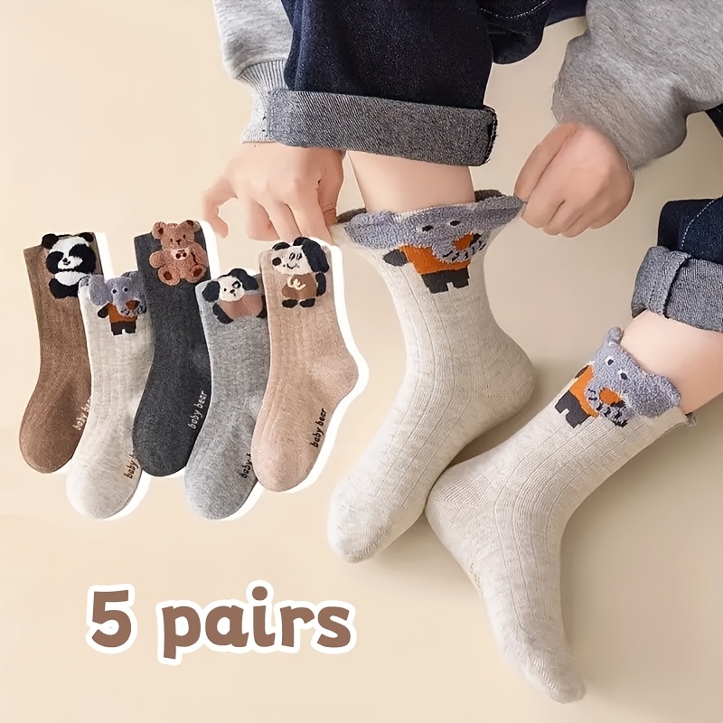 5pairs Boys' Mid-calf Cartoon Animal Socks